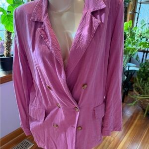 Free People Pink Double-Breasted Blazer